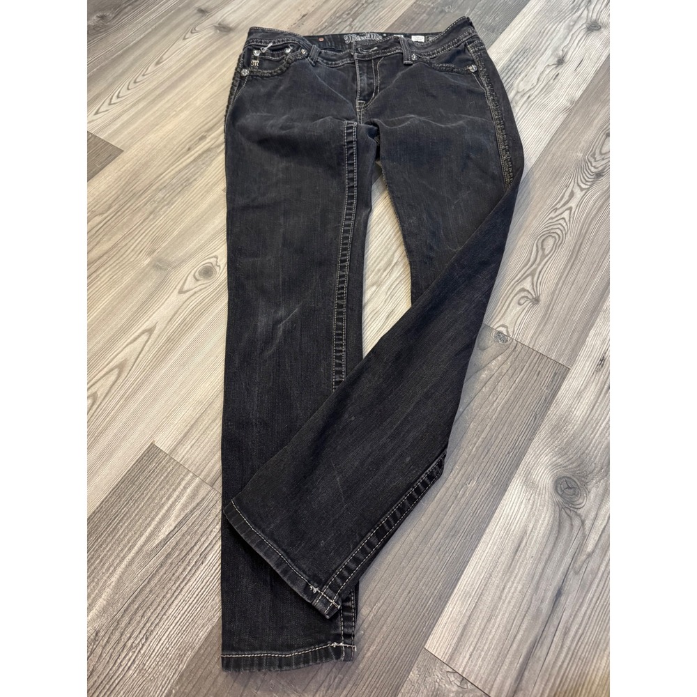 Miss Me Skinny Jeans Black Faded Rhinestone Flap Pocket JS5660S2 Size 32